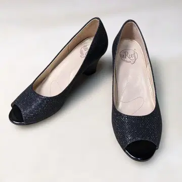unReef 블랙 라메 블랙 오픈토 펌프스 웨지솔 23cm
