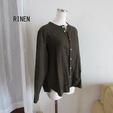 린넨 카키 코튼 노카라 셔츠 F 사이즈