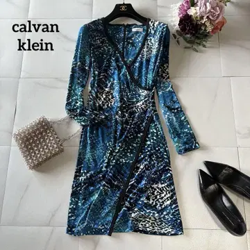 calvanKlelian 올 패턴 긴팔 원피스 파랑 M 사이즈