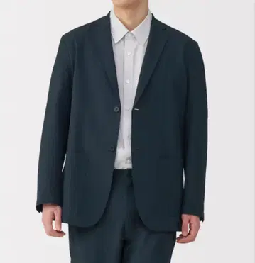 무인양품 미사용 바람이 통하는 스트레치 사커 자켓 L 다크 네이비