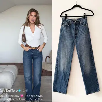 Levi's 스트레이트 데님 RIBCAGE 다크 인디고