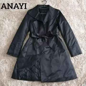 ANAYI 아나이 트렌치코트 블랙 광택 허리 리본 비즈니스