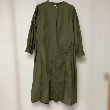 LUPILIEN 셔츠 원피스 롱 카키 올리브 밴드 카라 F