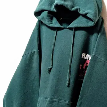 플레이보이 PLAYBOY 로고 후드 맨투맨 그린 녹색 XL 구제 의류
