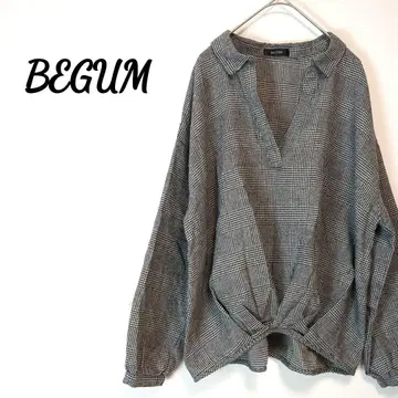BEGUM 긴팔 스키퍼 셔츠 그레이 체크 패턴 제품 가을/겨울 깔끔 L