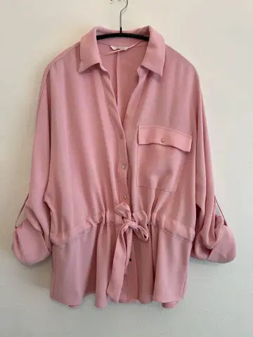 [새상품급] 자라 ZARA 리본 블라우스 긴팔 XL 핑크 깔끔