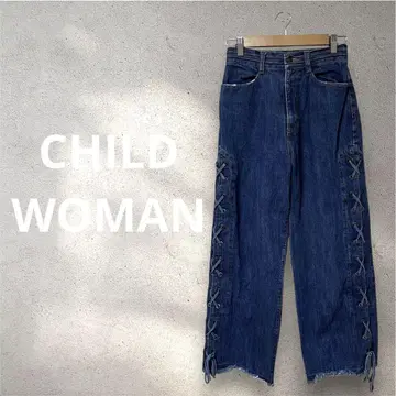 [ CHILD WOMAN ] 사이드 레이스업 데님 팬츠 와이드 프린지