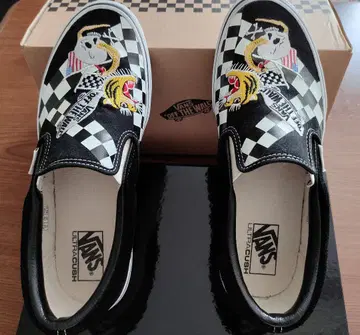 Vans 슬립온 체크 무늬 호랑이, 해골 자수