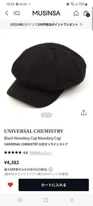 UNIVERSAL CHEMISTRY 블랙 뉴스보이캡