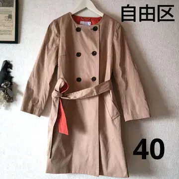자유구 노카라 트렌치코트 40 베이지 오렌지 바이컬러