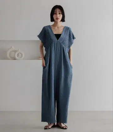 LOWRYS FARM 요철 셔링 살로펫 블루 MEDIUM
