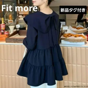 택 포함 fitmore 핏모어 백리본 펄 버튼 페플럼 블라우스