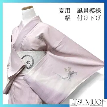 츠케사게 여름용 명주 풍경 무늬 나무들 도쿄 기모노 073w d