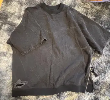 ZARA 오버 사이즈 데님 데미지 T셔츠 블랙 XL