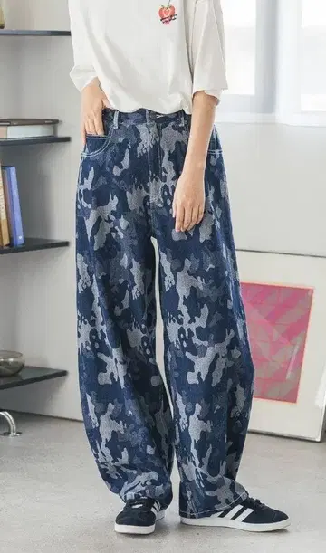카모 패턴 와이드 데님 팬츠
