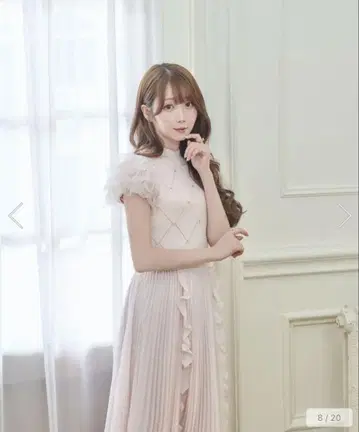 rosemuse 튤 슬리브 비주 니트 핑크