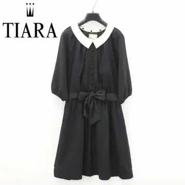 B7842 티아라 허리 벨트 카라 달린 브라우징 원피스