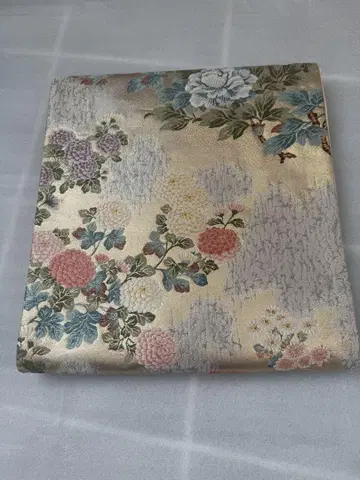 후쿠로 오비 순수 실크 금지 꽃무늬 국화 모란 포멀 결혼식 입학식