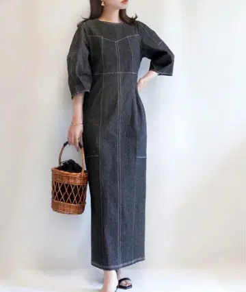CAPRICIEUX LE'MAGE 패널 절개 스티치 원피스 데님