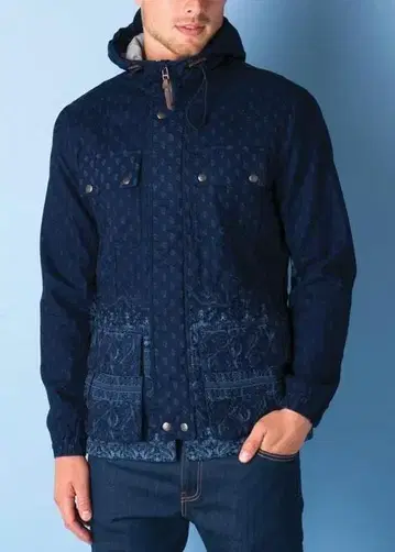 미사용 프리티 그린 인디고 페이즐리 후드 파카 S