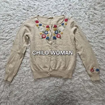 CHILD WOMAN 꽃 자수 가디건 울 혼방 니트 가디건 7부 소매