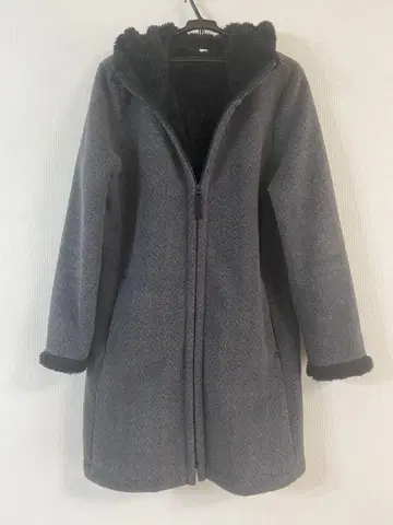 유니클로 후드 부착 그레이 울 코트 XL