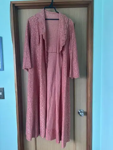 marte vintage 핑크 레이스 무늬 긴팔 롱 원피스