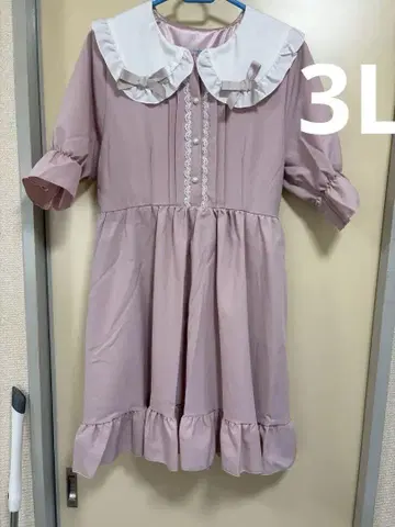 연한 핑크 프릴 반팔 원피스 디어마이러브 3L 양산형 빅 사이즈