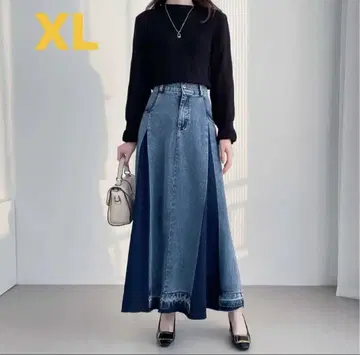 초특가! 새상품급 배색 턱 데님 플레어 스커트 블루 20년 데님