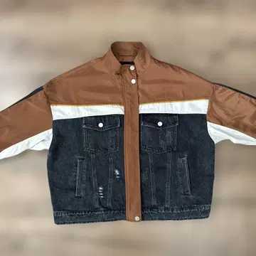 melange 대비 컬러 데님 자켓