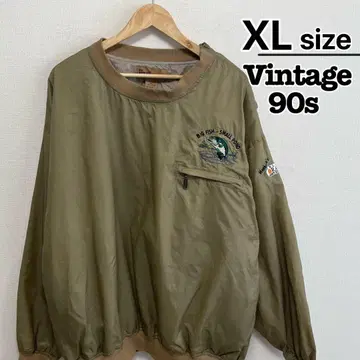 90s 구제 의류 나일론 자켓 XL 풀오버 카키 낚시 자수