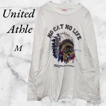 United Athle 긴팔 T셔츠 고양이 프린트 M 화이트