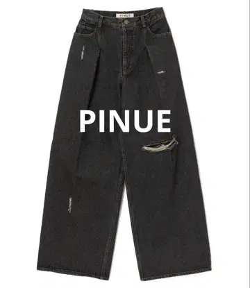 [ PINUE 새상품 ] 데미지 턱 데님 팬츠 ( BLACK )