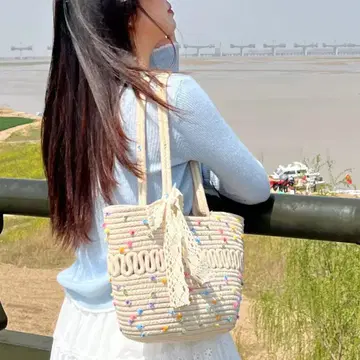 컬러풀 도트 뜨개질 핸드백 화이트