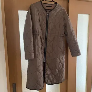 누크 퀼팅 코트 브라운 노카라 롱 기장