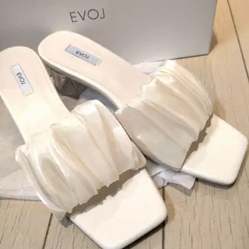 EVOL 이볼 셔링 스퀘어 클리어힐 샌들 L 사이즈