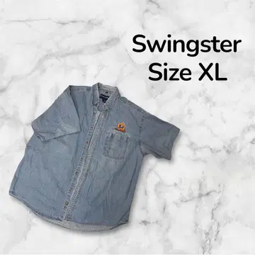 스윙스타 데님 반팔 셔츠 자수 로고 (XL)