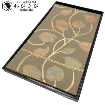 후쿠로 오비 꽃+덩굴 패턴 금실 부평초쥐색 O-4558