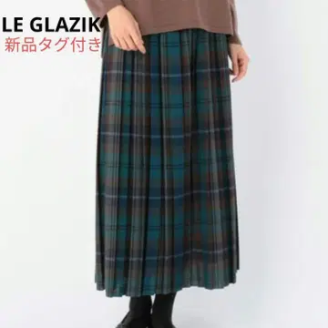 새상품 루그라직 울 체크 턱 개더 플리츠 스커트 Bshop