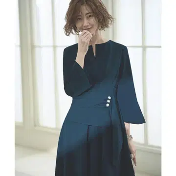 허리 펄 플레어 원피스 결혼식 파티 드레스