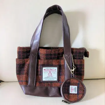 [ 미사용 ] Harris Tweed 타탄 체크 토트백 코인 케이스 포함