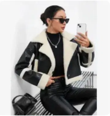 SHEIN 무스탕 자켓 무스탕 코트 블랙 화이트 숏 기장