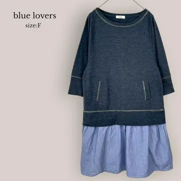 blue lovers 미니 원피스 튜닉 레이어드 스타일 7부 소매 플레어
