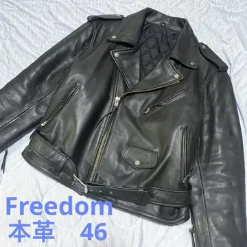 Freedom 천연 가죽 가죽 더블 라이더 자켓 블랙