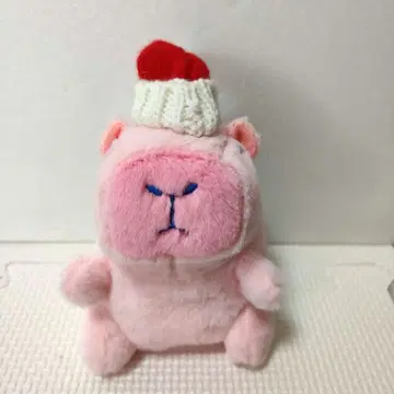 카피바라 산타 모자 봉제 인형 키링 핑크