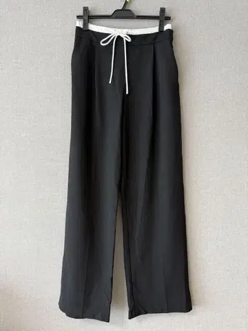 ZARA 와이드 레그 팬츠 더블 허리 밴딩 블랙