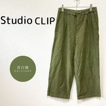 스튜디오 클립 와이드 팬츠 L 8부 길이 면린넨풍 루즈핏 성숙 캐주얼