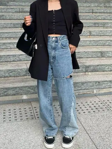 MOUSSY 데님 CUT OUT WIDE STRAIGHT 24인치
