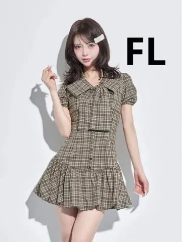다리치 빅 리본 벌룬 체크 미니 원피스