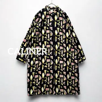 1494 CALINER 손글씨 블록 패턴 린넨 혼합 셔츠 원피스